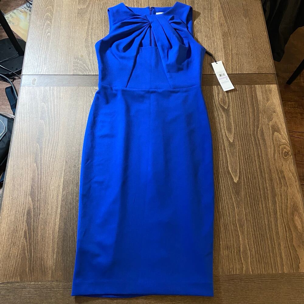 Calvin Klein Cobalt Blue Front Twist Triangle Cutout Sleeveless Dress Sz 6 - NWT